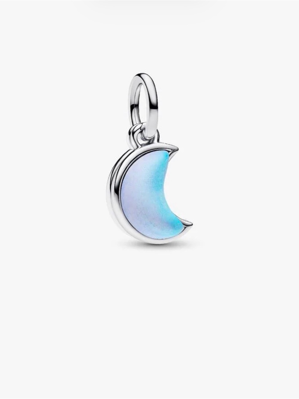 Pandora Silver Crescent Moon Charm with Light Blue Opalescent Inlay